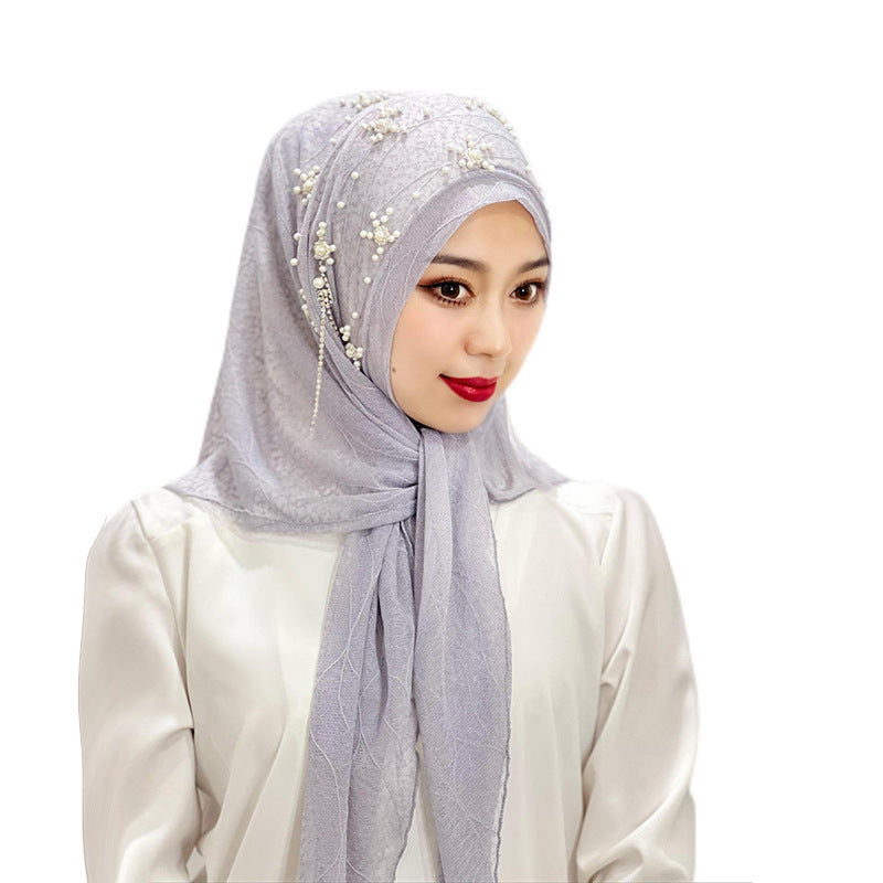 Malay Ladies Tassel Solid Color Headscarf Gold Silk Beaded