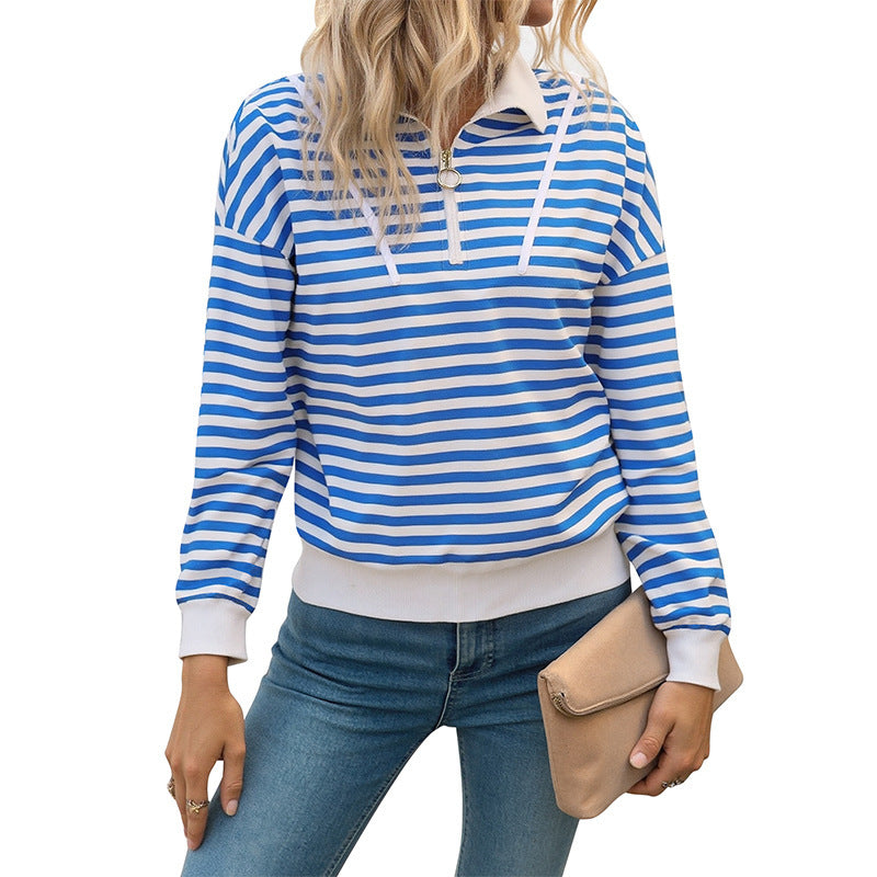 StripeEase Polo Zip Sweater