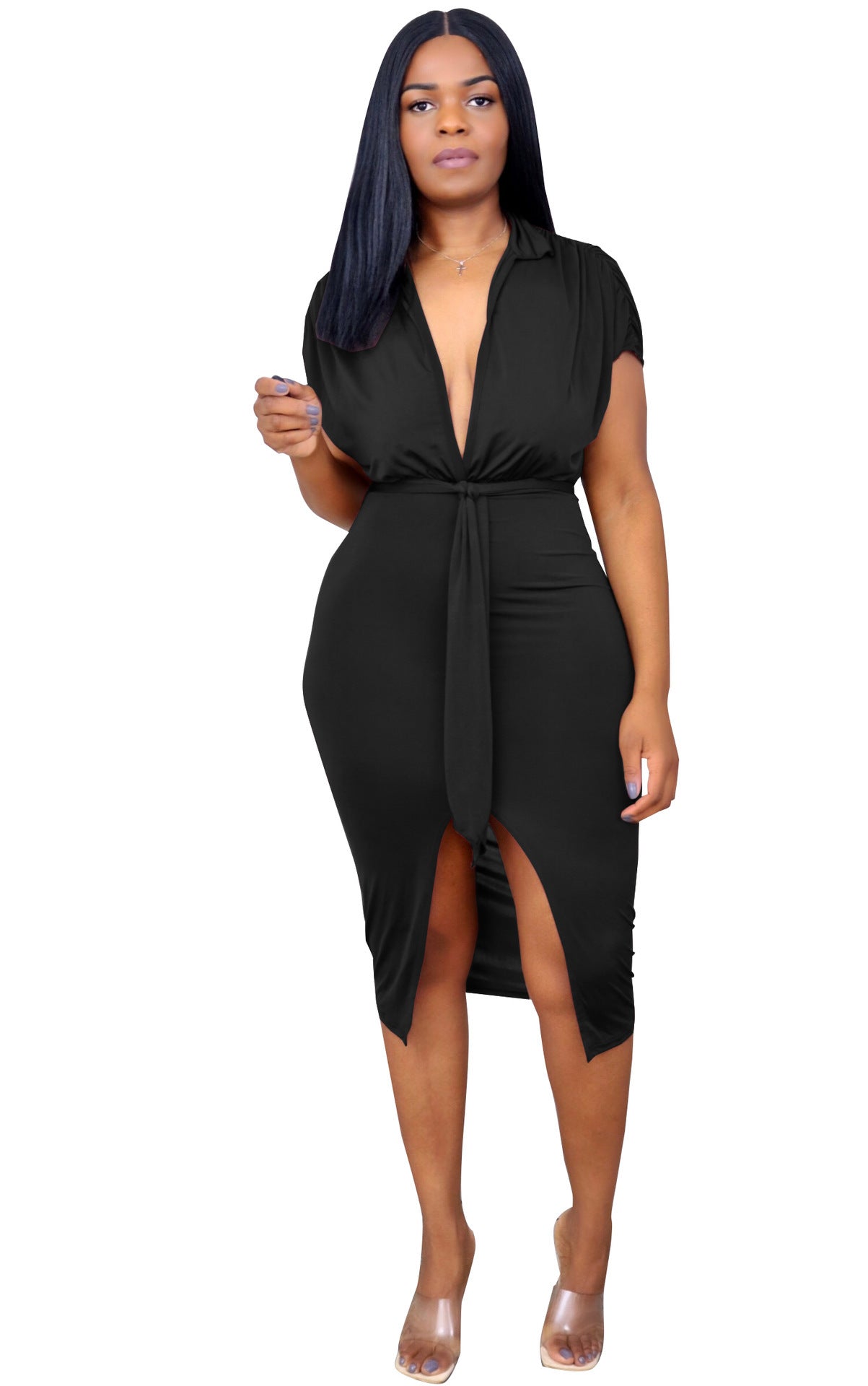 New Women's Milk Silk Skirt V-neck Irregular Dress