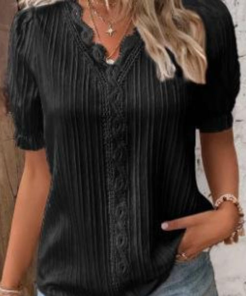 Summer New Vacation Fashion Hollow Short Sleeve Women's Shirt
