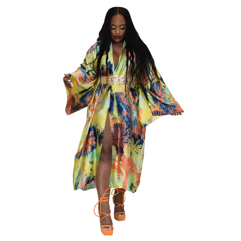 Cardigan Outer Wear Silk Printing Fashion Casual Cloak