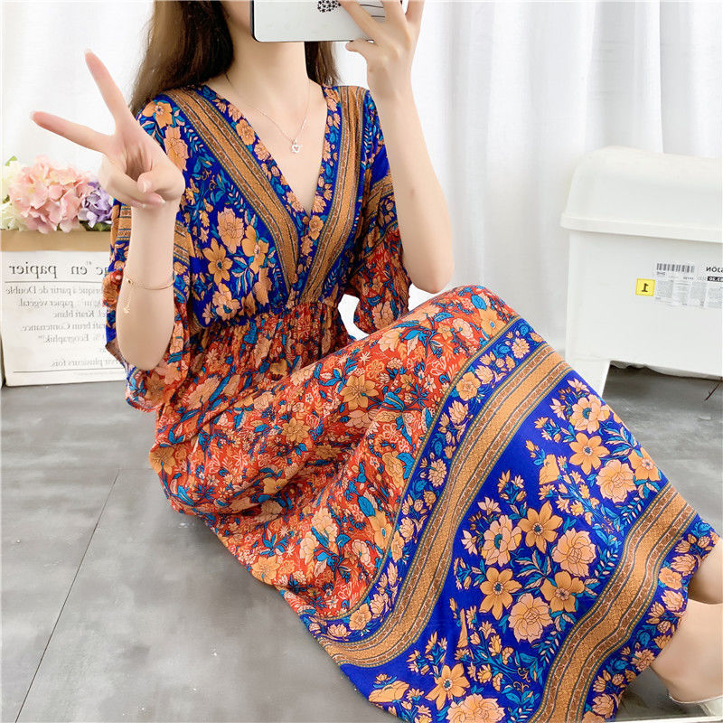 Women's Seaside Holiday Cotton Silk Dress Ethnic Style