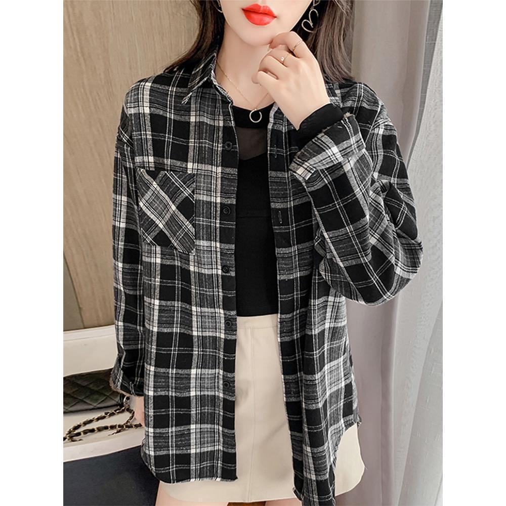 Women's Fashion New Retro Plaid Shirt Coat