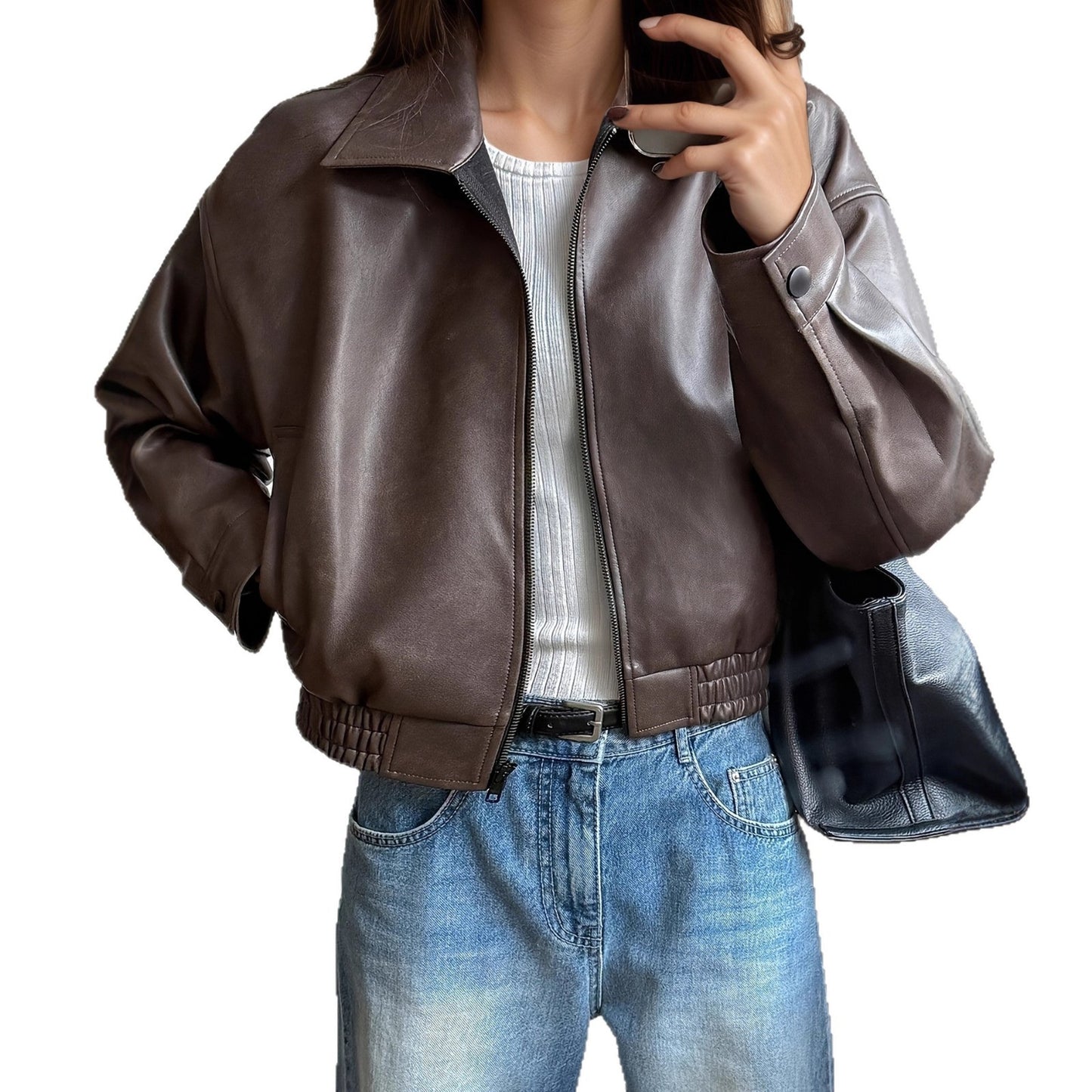 VintageAura Longline Leather Jacket