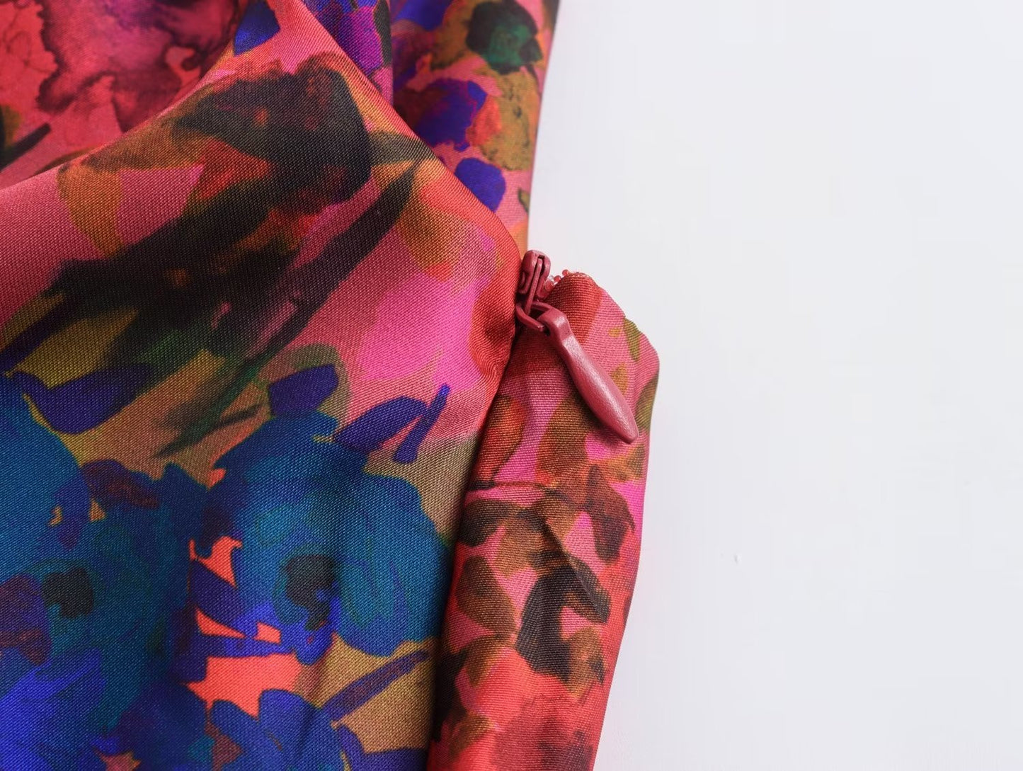 Flower Printed Silk Satin Dress