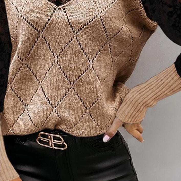 LaceWhisper V-Neck Knit Top