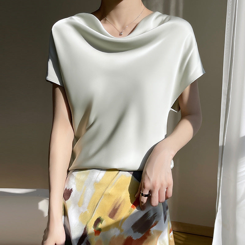 Women's Spring And Summer Silk Satin Short Sleeve