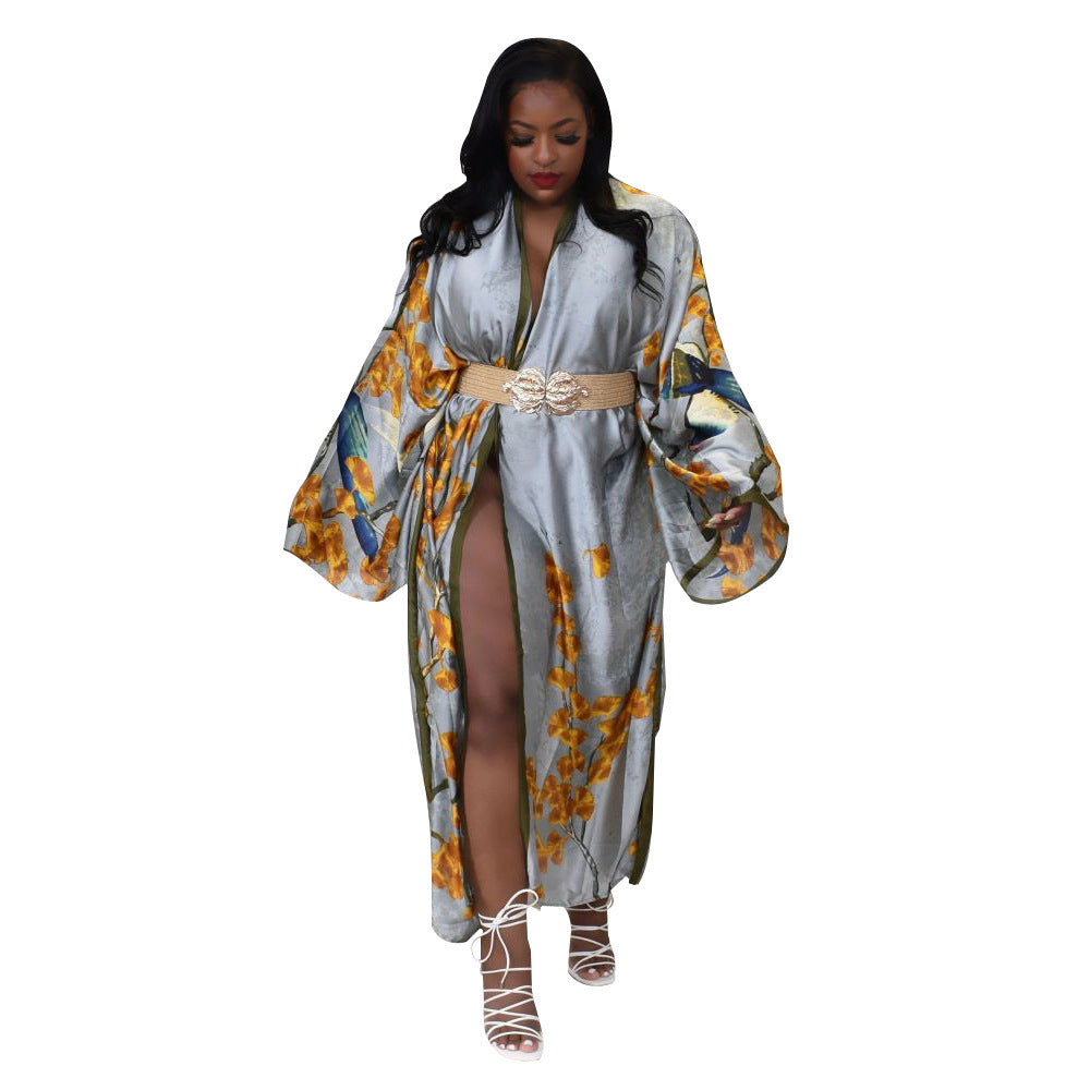 Cardigan Outer Wear Silk Printing Fashion Casual Cloak