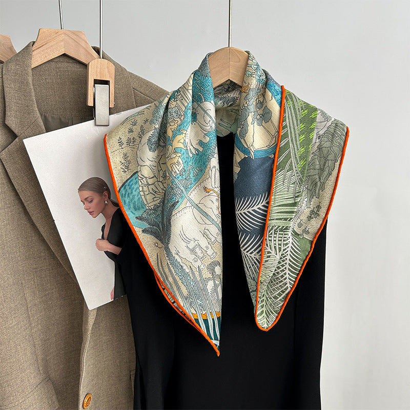 Tropical Jungle Double-color Silk Wool Square Scarf