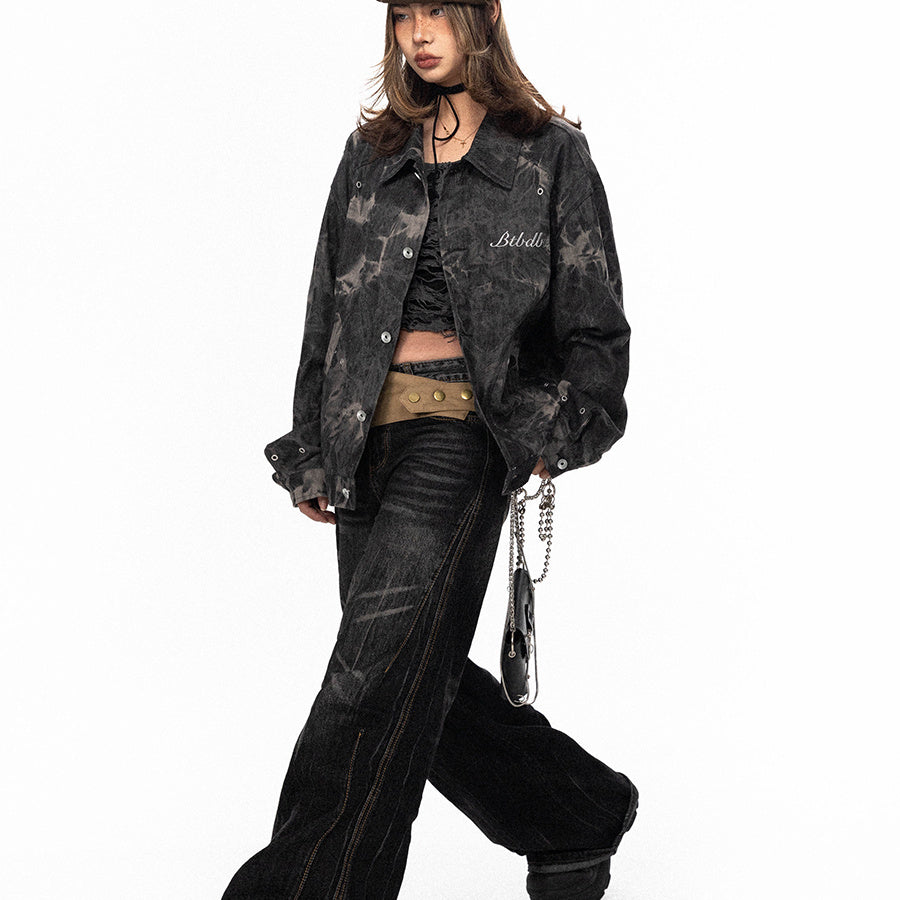 IndigoBloom Tie-Dyed Embroidered Denim Coat
