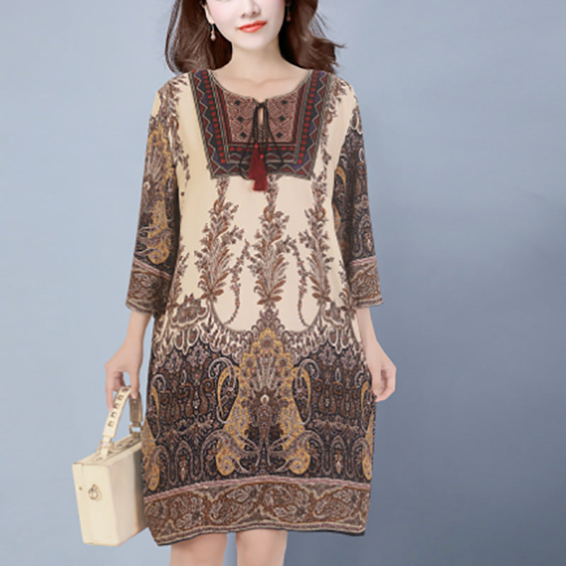 Cotton Silk Floral Dress Vintage Women's Clothing