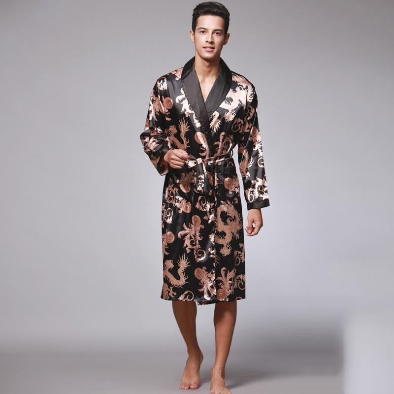 Fashion Silk Ice Silk Long Sleeve Men's Pajamas