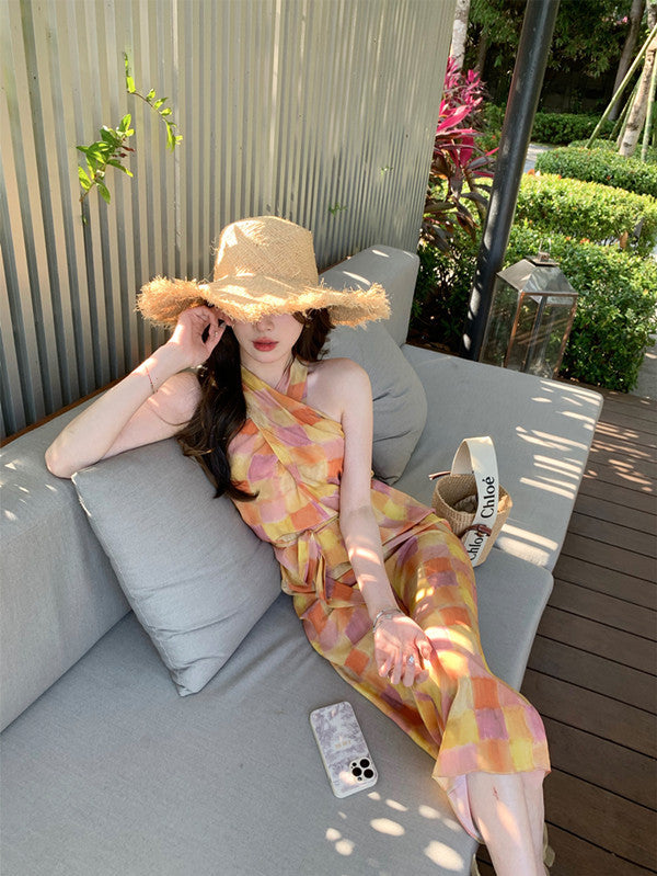 French Cross Cut Neck Silk Dress