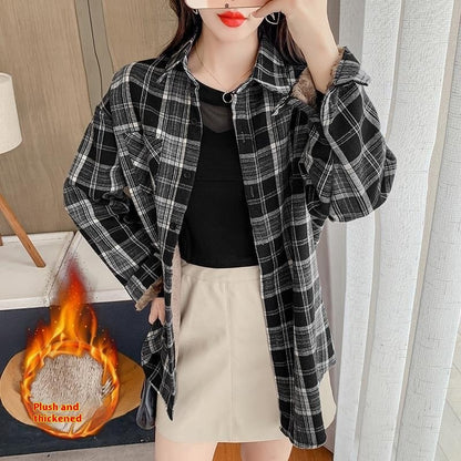 Women's Fashion New Retro Plaid Shirt Coat