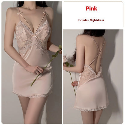 Ruoruo Ice Silk Pure Desire Slip Nightdress Outerwear Gown Suit
