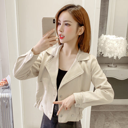 Double breasted waist long sleeve short coat