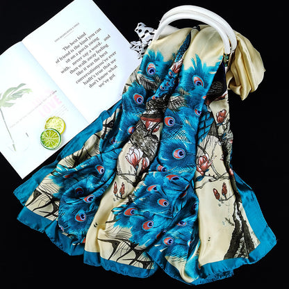 Outdoor All-match Printed Silk Scarf Women's Thin Silk Sunscreen And Breathable