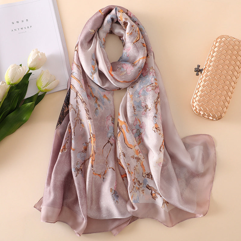 Fashionable Women's Simple Printed Thin Silk Scarf