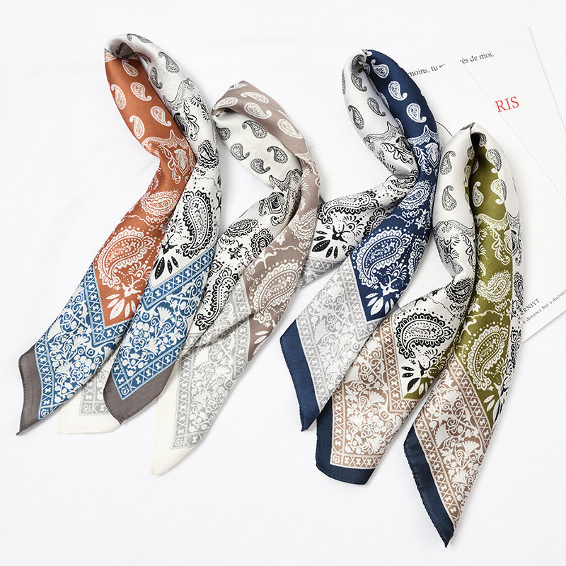 Retro Square Block Cashew Small Silk Scarf
