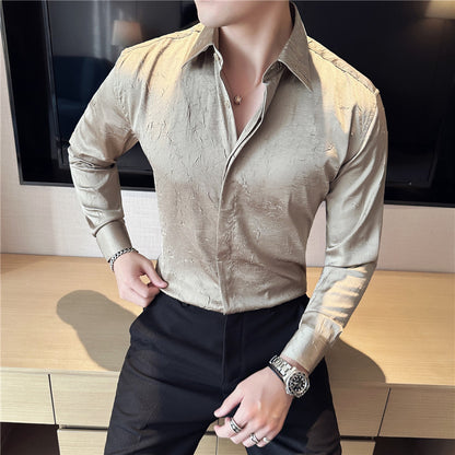 Design Men's Ice Silk Thin Large Texture Long Sleeve Shirt