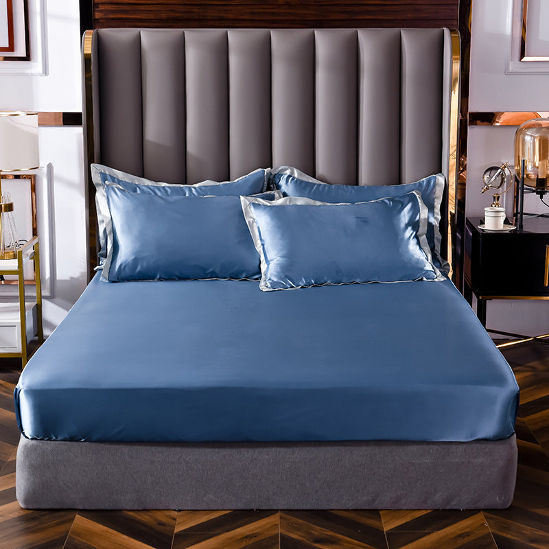 Popular Washed Silk Fitted Sheet Solid Color Home Textile Fitted Sheet