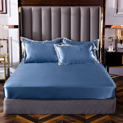 Popular Washed Silk Fitted Sheet Solid Color Home Textile Fitted Sheet