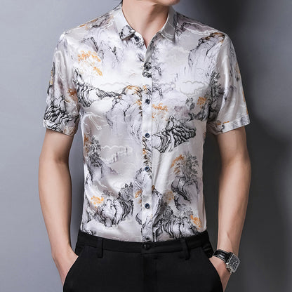 Chinese Style Silk Satin Shirt Short Sleeve
