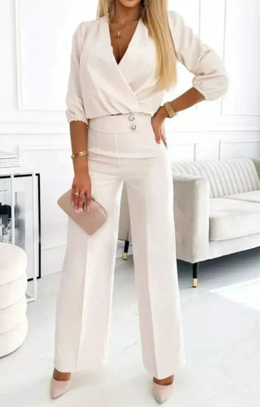 Vérosa Chic V-Neck Suit Set