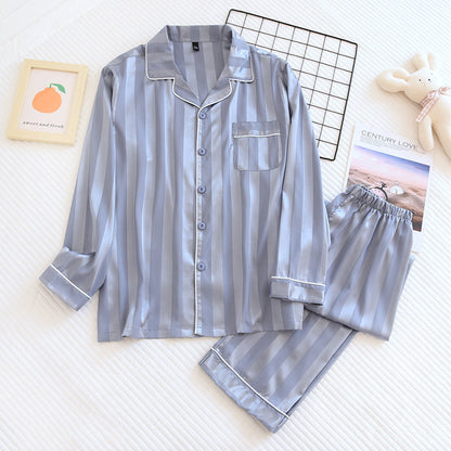 Men's Long Sleeve Silk Pajamas Ice Silk Home Wear Thin Suit