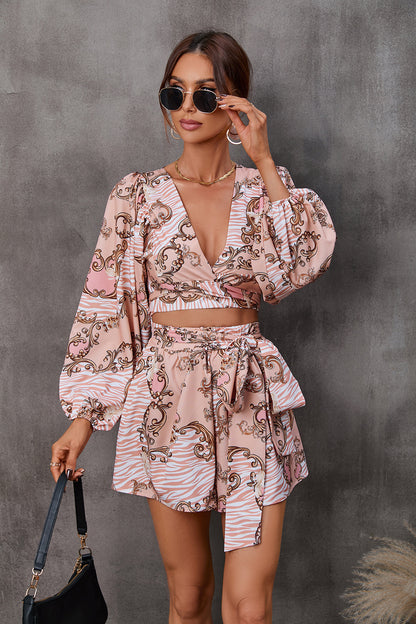 Autumna Bloom V-Neck Romper