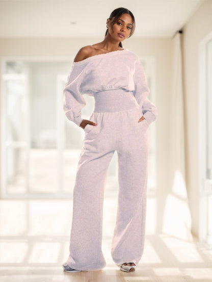Shoulder Jogger Wide Leg Jumpsuit Cinched