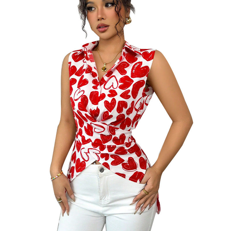 Elisé Faux Collar Sleeveless Blouse