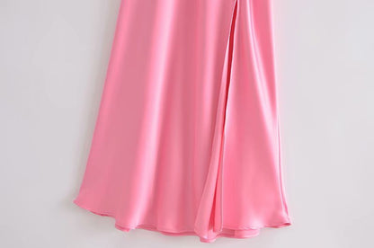 Silk Texture Suspenders Sexy Split Long Dress
