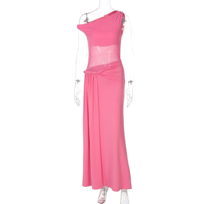 Elysian Curve Mesh One-Shoulder Dress