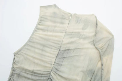 Printed Silk Mesh Asymmetric Dress
