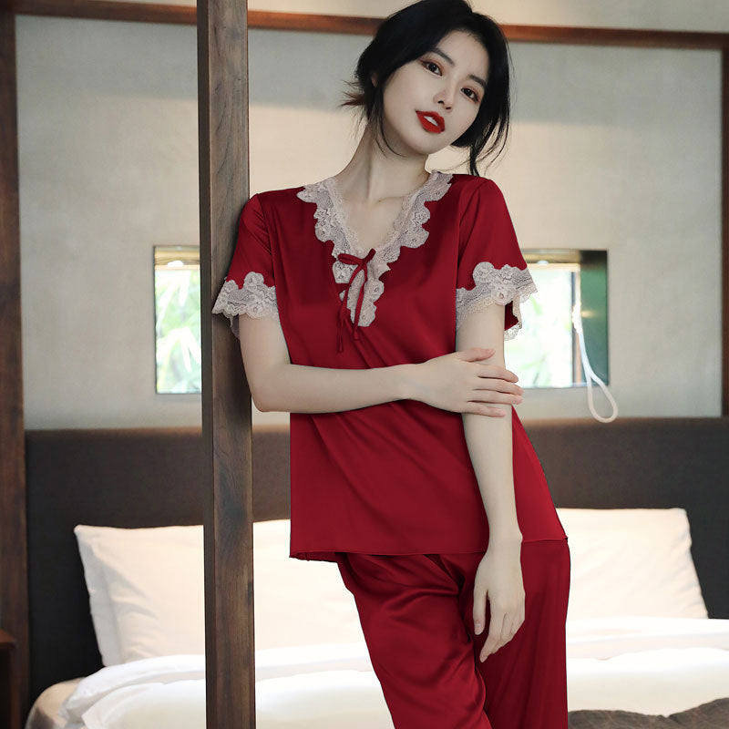 Ladies Pajamas Summer Ice Silk Short-sleeved Two-piece Spring And Autumn Silk Home Clothes