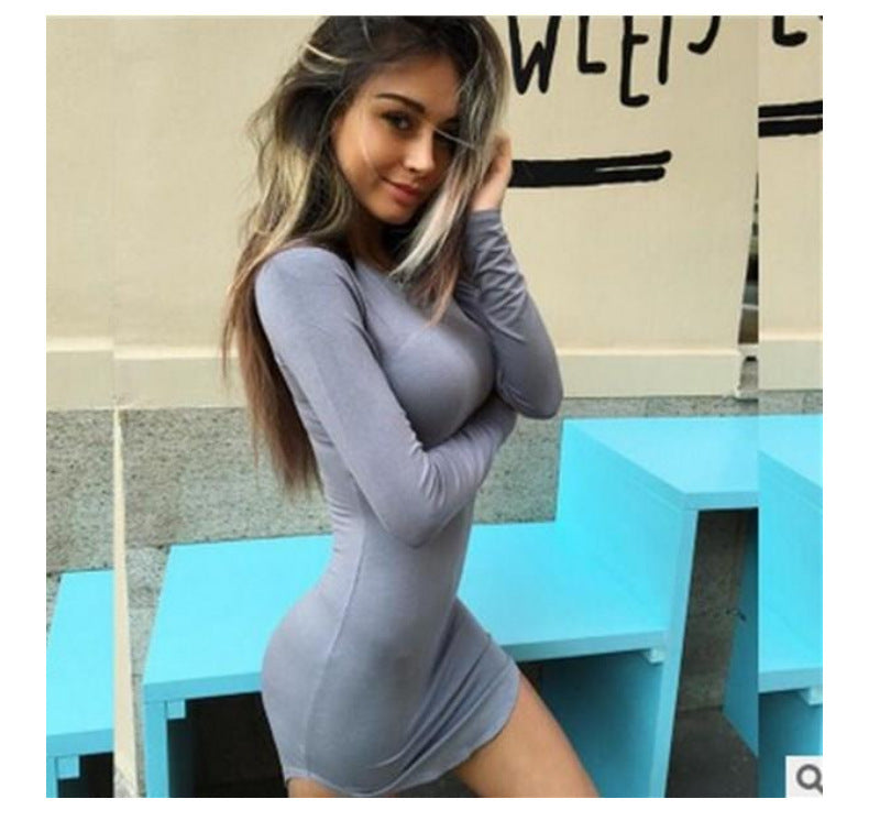 Women's Milk Silk Basic Round Neck Hip Dress