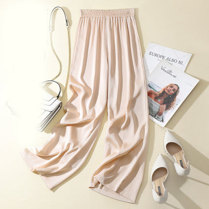 Women's Solid Color Acetate Silk Satin Straight-leg Pants