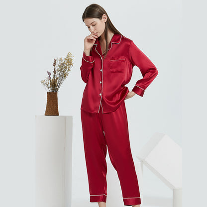 Couple's Silk Pajamas Long-sleeve Suit Silk Homewear