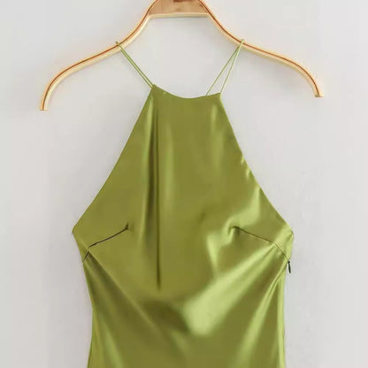 European And American Style Sling Silk Satin Texture Dress