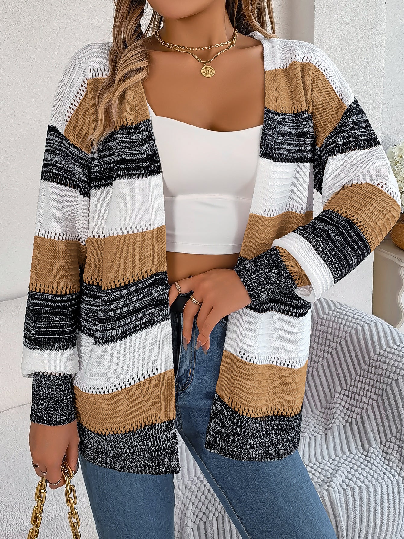 Luniva Stripe Lantern Cardigan