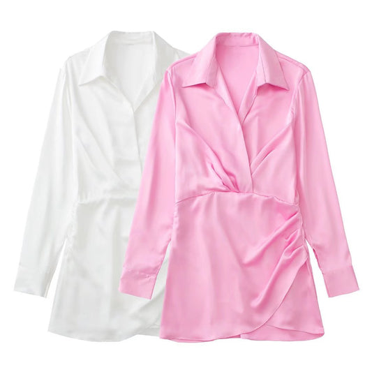 Women's Fashionable Temperament Pure Color Silk Satin Dress
