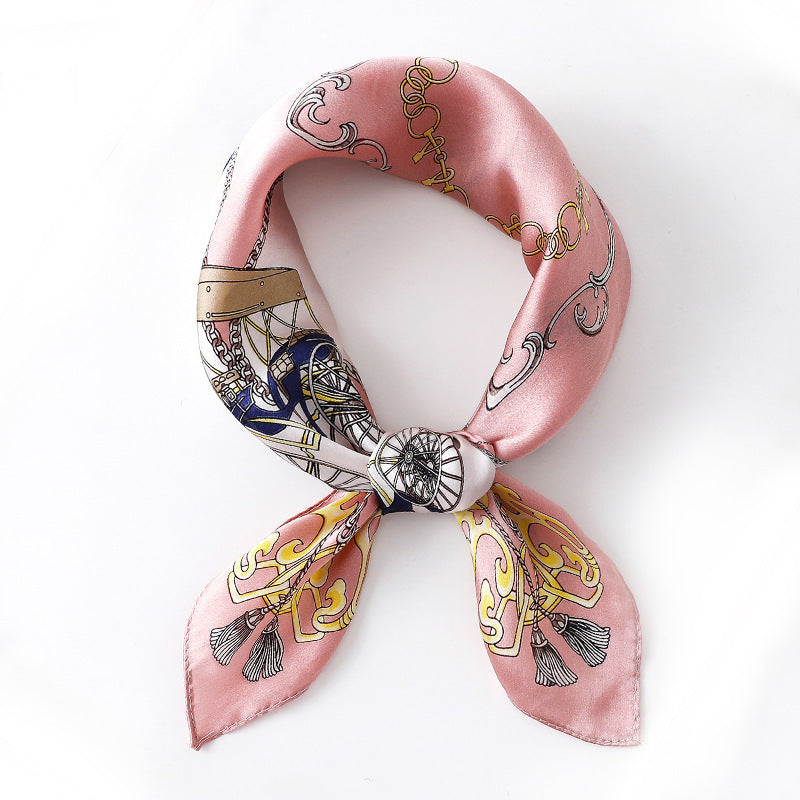 Silk Scarf Women's Spring And Summer New Fashion Professional All-match Printing Satin Silk Small Square Scarf Soft Scarf