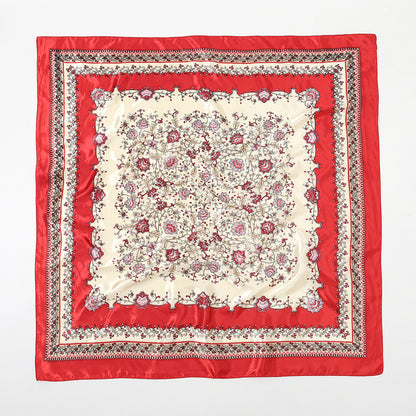 Printed Artificial Silk Square Scarf 90cm Versatile Fashion Headscarf