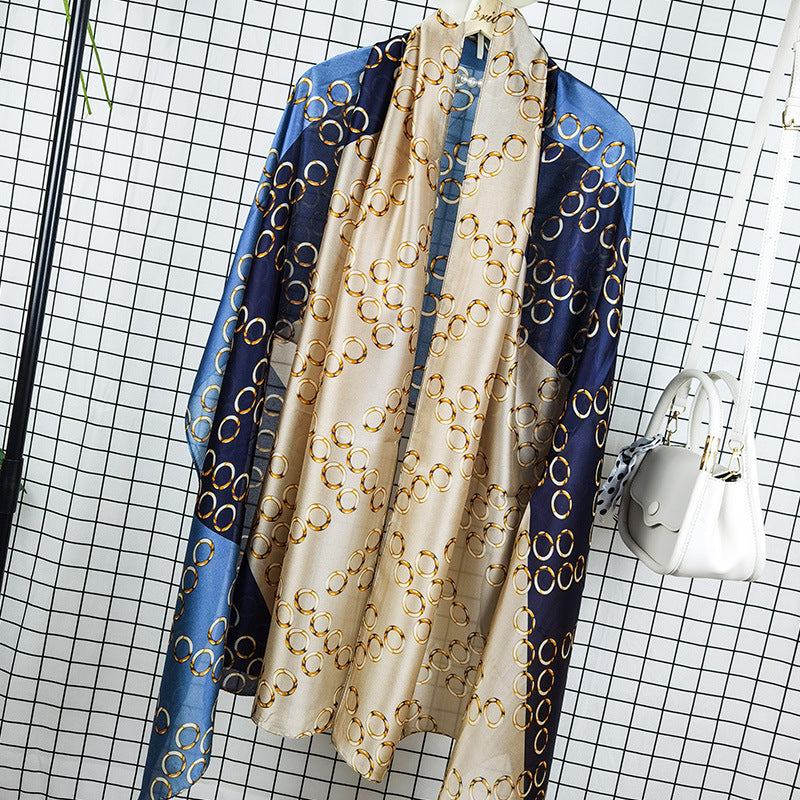 Outdoor All-match Printed Silk Scarf Women's Thin Silk Sunscreen And Breathable