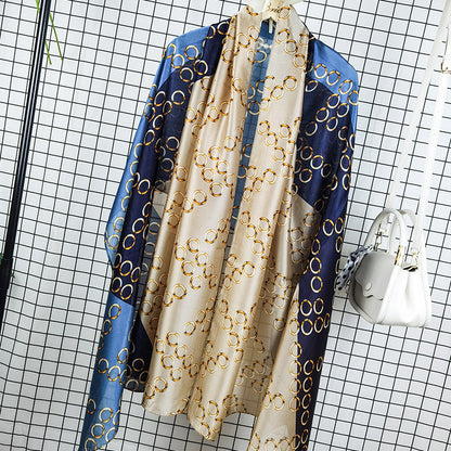 Outdoor All-match Printed Silk Scarf Women's Thin Silk Sunscreen And Breathable