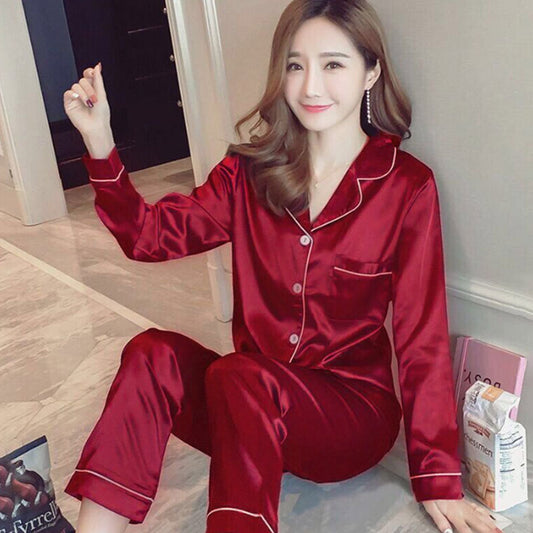 Ice Silk Pajamas Women's Long-sleeved Spring And Autumn Summer Suit Cardigan Simulation Silk