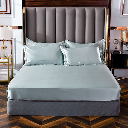 Popular Washed Silk Fitted Sheet Solid Color Home Textile Fitted Sheet