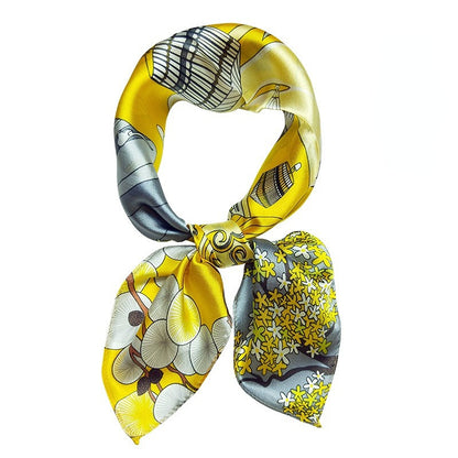 Silk Scarf Women's Spring And Summer New Fashion Professional All-match Printing Satin Silk Small Square Scarf Soft Scarf