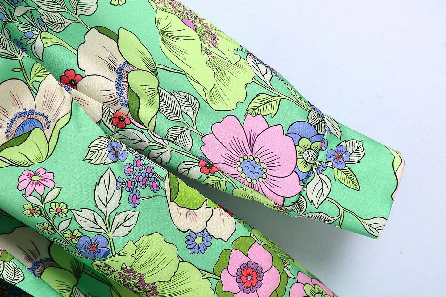 Silk Satin Floral Print V-Neck Dress Short Skirt
